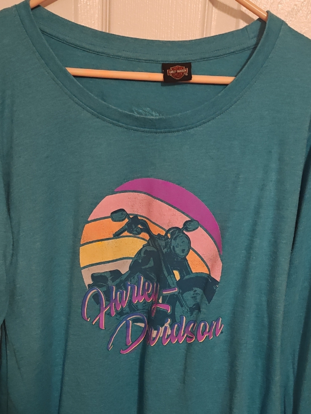 Harley-Davidson Teal, Pink, Purple and Yellow Sunset Motorcycle Graphic
